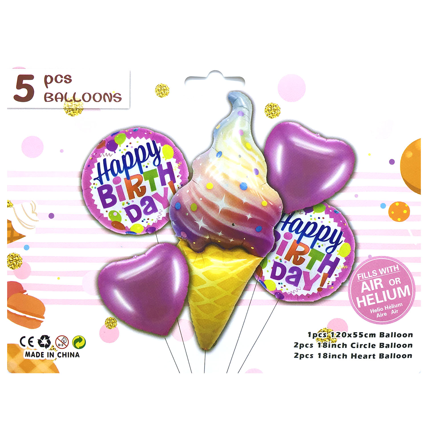 HB Ice Cream Foil Balloon Set 5pcs (happy birthday)