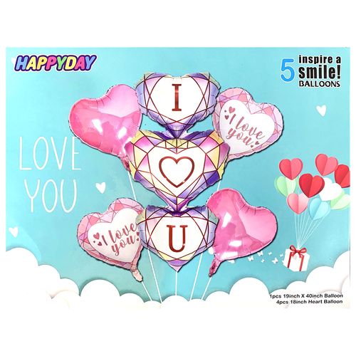 Girly Flower Love Valentines Foil Balloon Set