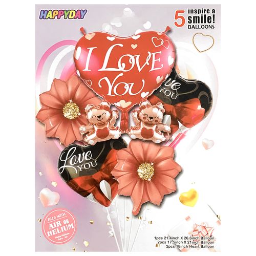 Girly Flower Love Valentines Foil Balloon Set