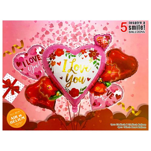 Girly Flower Love Valentines Foil Balloon Set