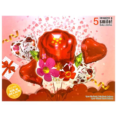 Girly Flower Love Valentines Foil Balloon Set