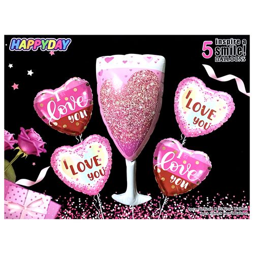 Girly Flower Love Valentines Foil Balloon Set