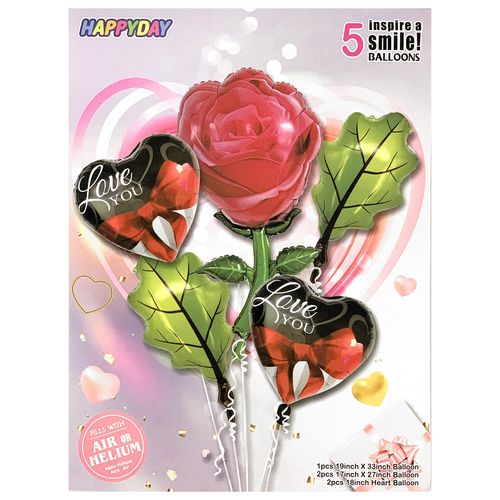 Girly Flower Love Valentines Foil Balloon Set