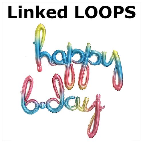 Happy Birthday Linked CURSIVE LOOPS Letters Foil Balloon Set