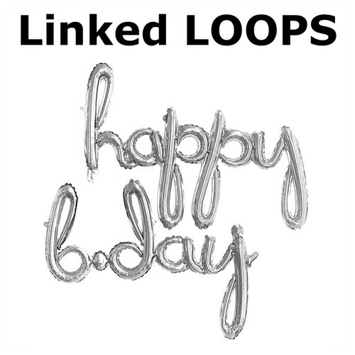 Happy Birthday Linked CURSIVE LOOPS Letters Foil Balloon Set