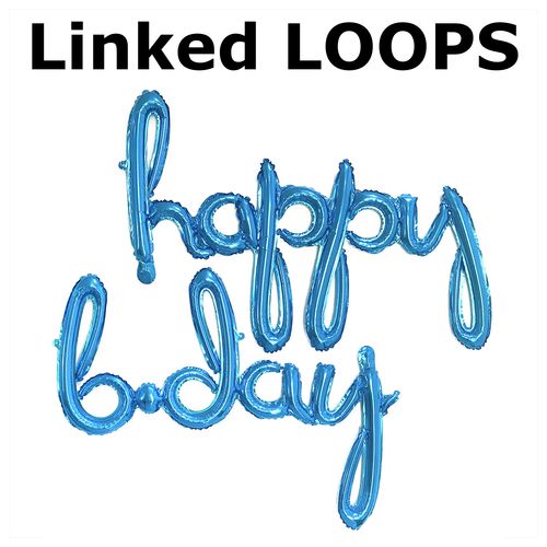 Happy Birthday Linked CURSIVE LOOPS Letters Foil Balloon Set