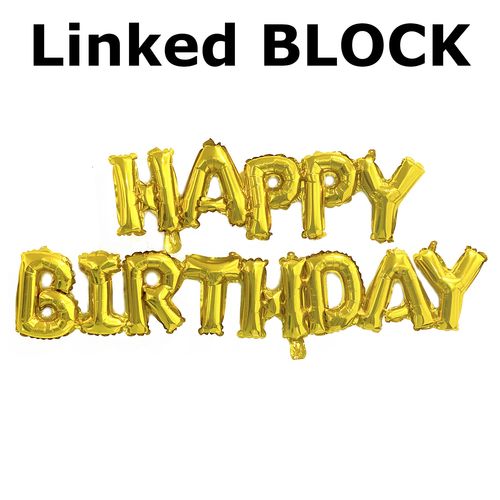 Happy Birthday Linked BLOCK Letters Foil Balloon Set