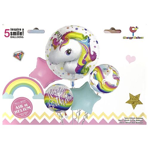 Unicorn Head Foil Balloon Set 5pcs