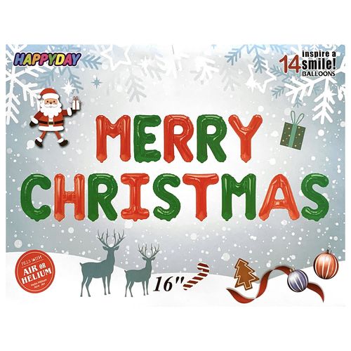 Merry Christmas Letter Foil Balloon Set 16 inches