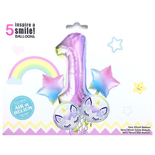 Number One Unicorn Set Foil Balloon 5 pcs