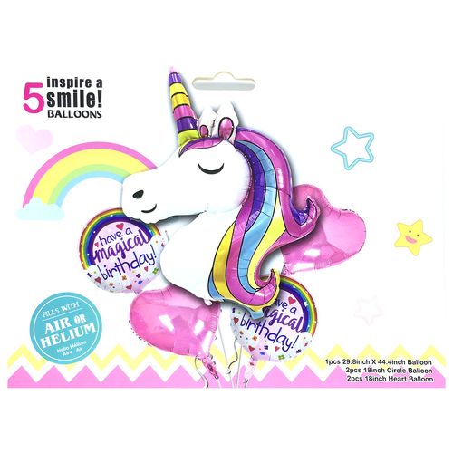 Unicorn Head HB Magical Foil Balloon Set 5pcs