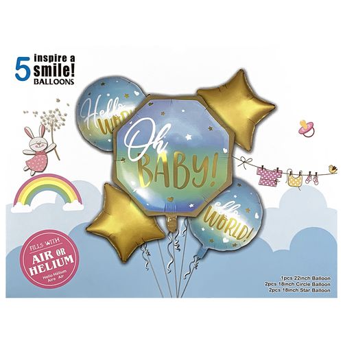 Oh Baby Hello World Foil Balloon Set 5pcs