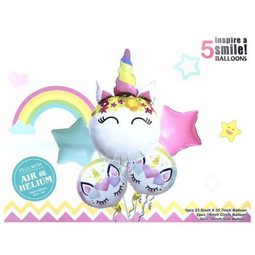 Unicorn Horn Head Foil Balloon Set 5pcs