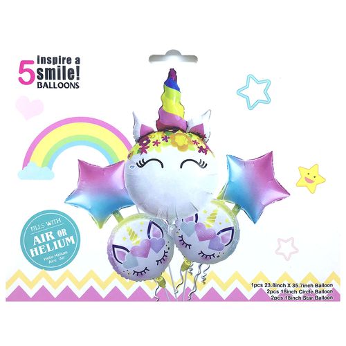 Unicorn Horn Head Foil Balloon Set 5pcs